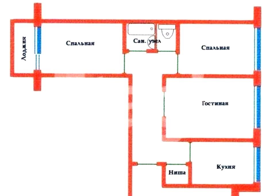Схема панельной трехкомнатной квартиры