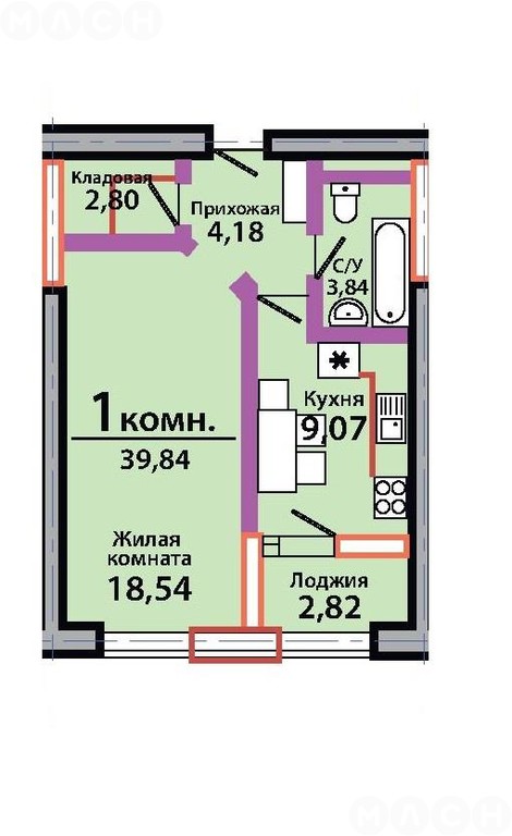 Продается 1-комнатная квартира, 40 м? квартира в новом, крас.