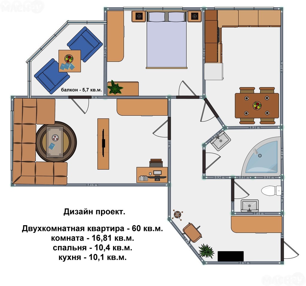 Дизайн проект двухкомнатной квартиры диплом